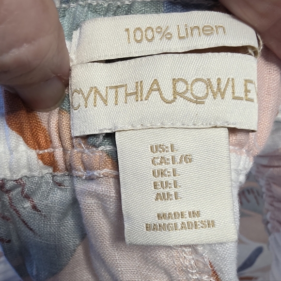 Cynthia Rowley Linen Wide Leg Cropped Pants W/Pastel Tropical Design Size Large - Picture 3 of 8